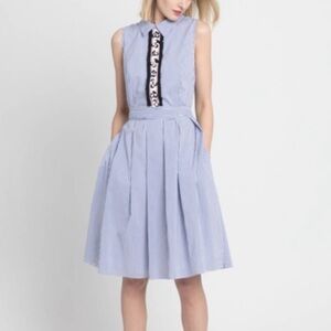 Ivanka Trump Blue White Striped Dress Sequin Floral Detail Size 14